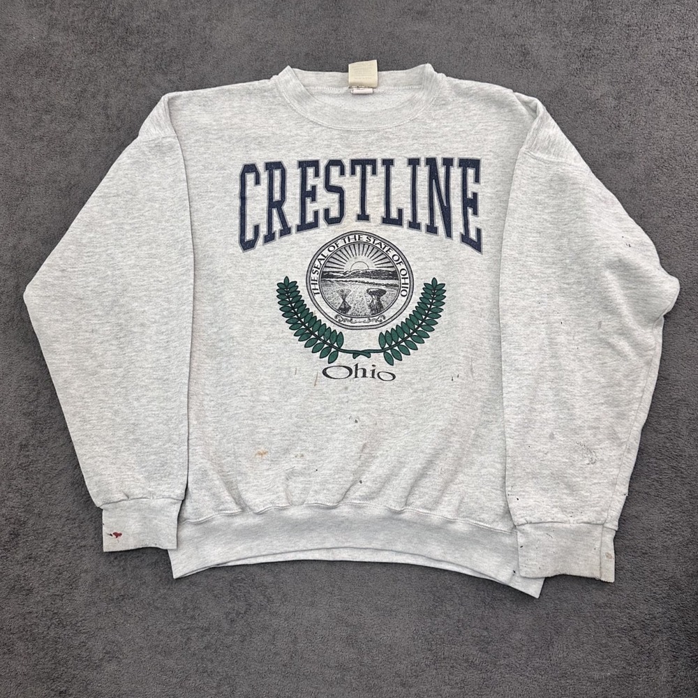 Vintage 90s Crestline OHIO sweatshirt crewneck Gray size XL pullover  outerwear